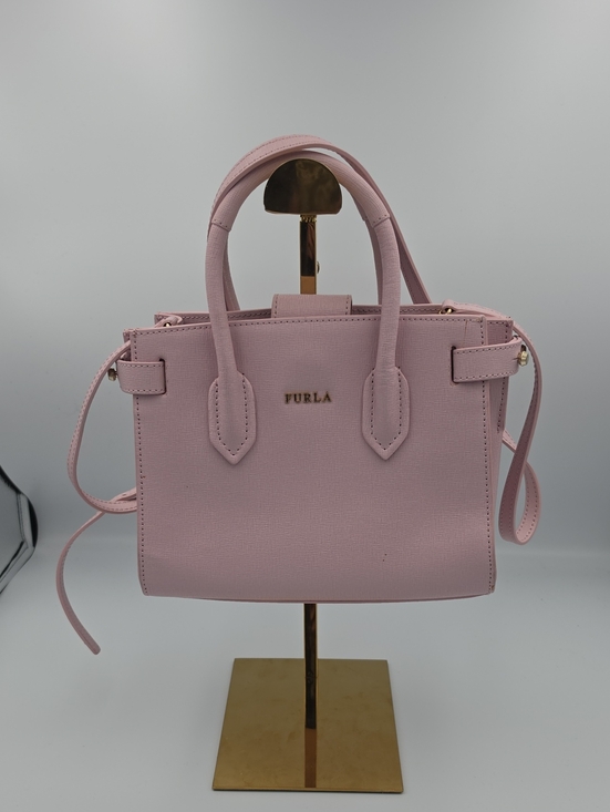 Furla Handbags - Furla Light Baby Pink Saffiano Small Satchel W Top Handles Gold Hardware (EUC)💗